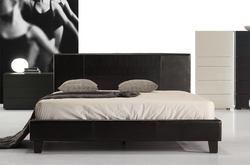 Double PU Leather Bed Frame Black - House Things Furniture > Bedroom