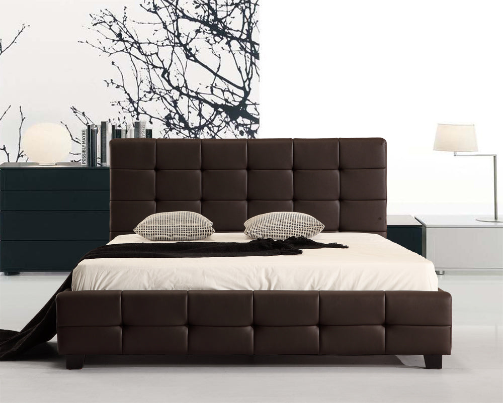 Double PU Leather Deluxe Bed Frame Brown - House Things Furniture > Bedroom