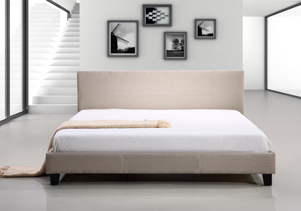 King Linen Fabric Bed Frame Beige - House Things Furniture > Bedroom