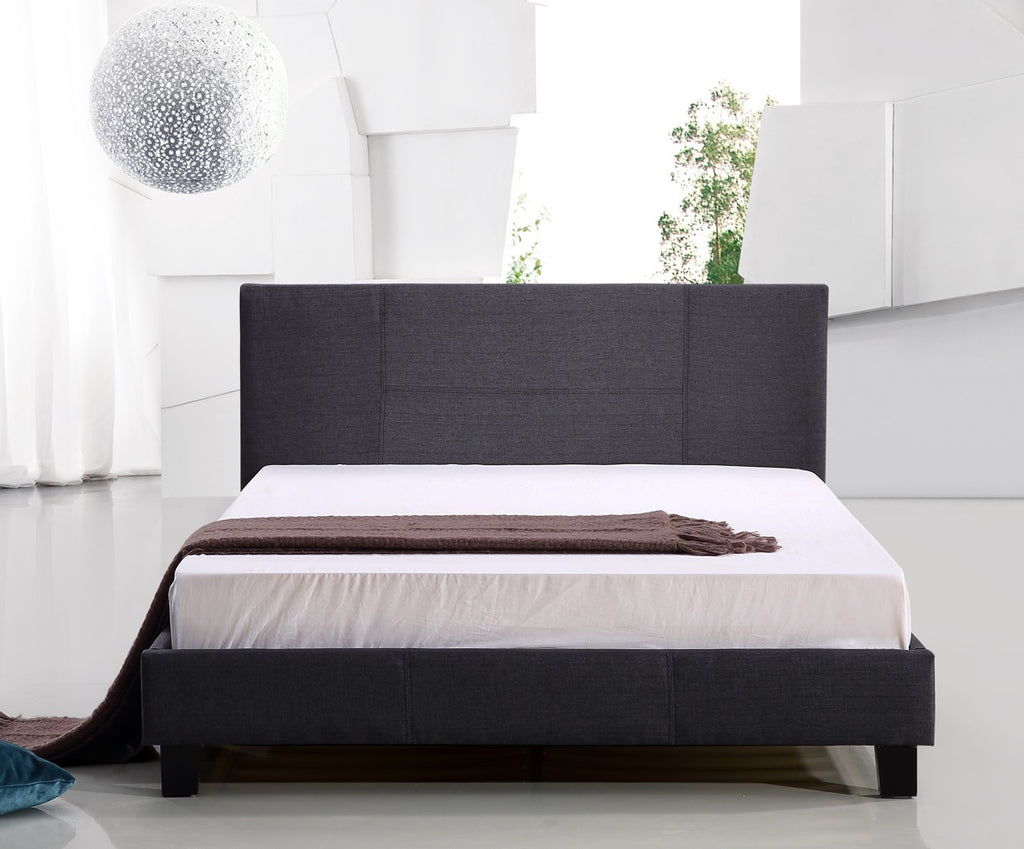 Double Linen Fabric Bed Frame Grey - House Things Furniture > Bedroom