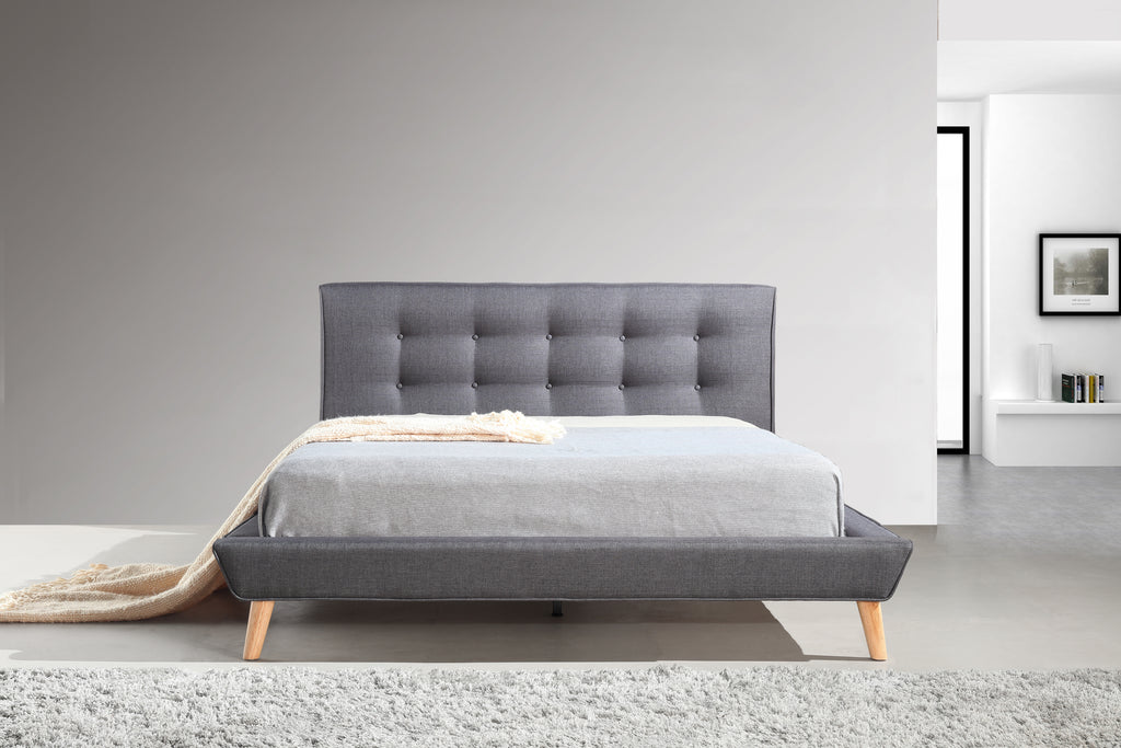 Double Linen Fabric Deluxe Bed Frame Grey - House Things Furniture > Bedroom