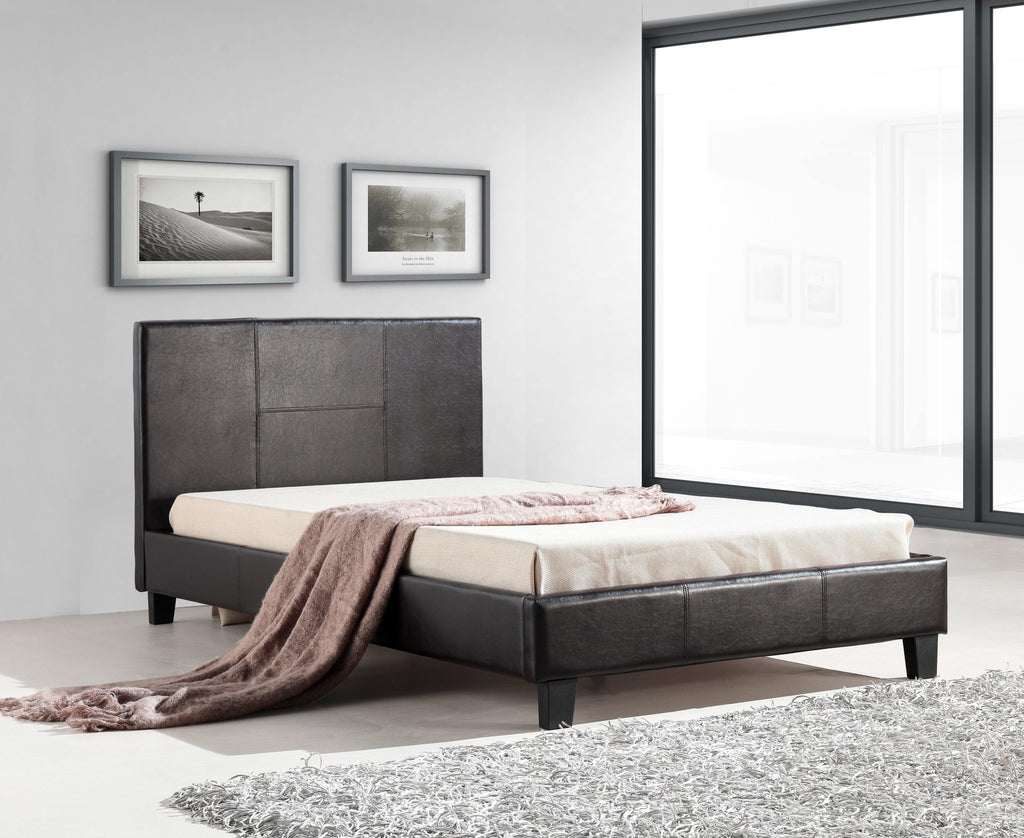 King Single PU Leather Bed Frame Brown - House Things Furniture > Bedroom