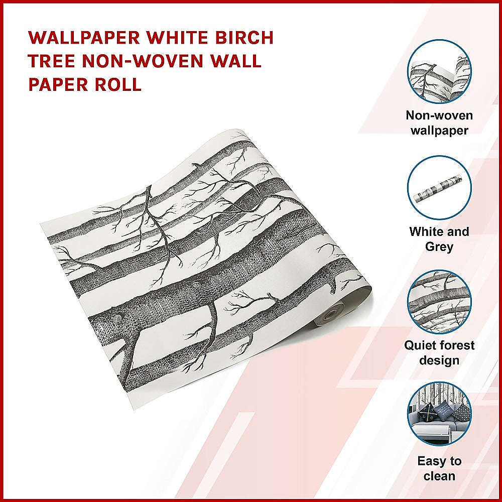 Wallpaper White Birch Tree Non-woven Wall Paper Roll - House Things Home & Garden > DIY