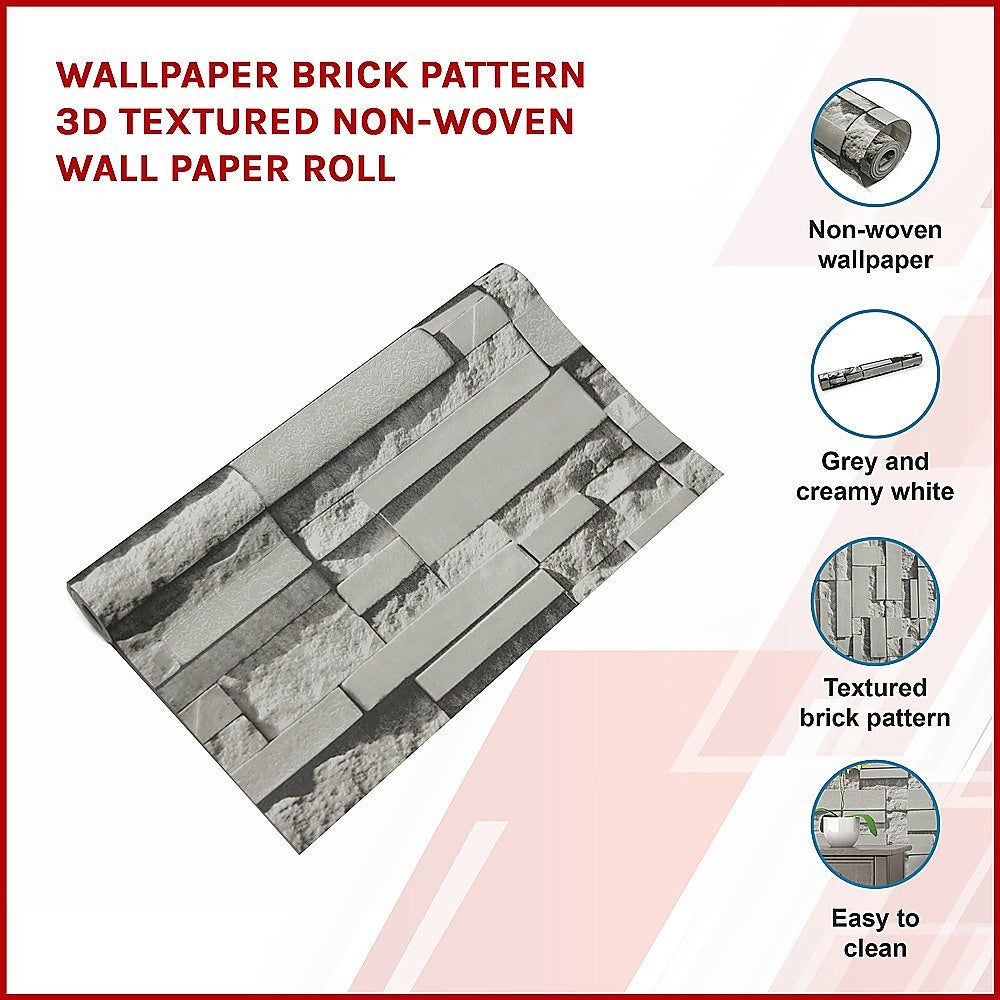 Wallpaper Brick Pattern 3D Textured Non-woven Wall Paper Roll - House Things Home & Garden > Home & Garden Others