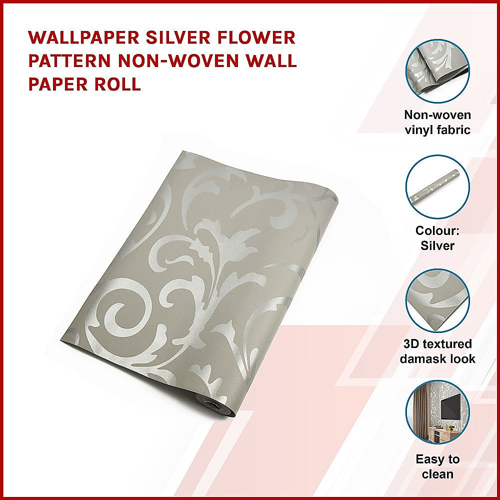 Wallpaper Silver Flower Pattern Non-woven Wall Paper Roll - House Things Home & Garden > Home & Garden Others