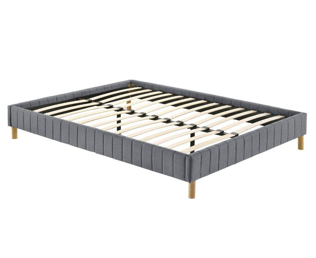 Aries Contemporary Platform Bed Base Fabric Frame with Timber Slat Double Light Grey - Housethings 