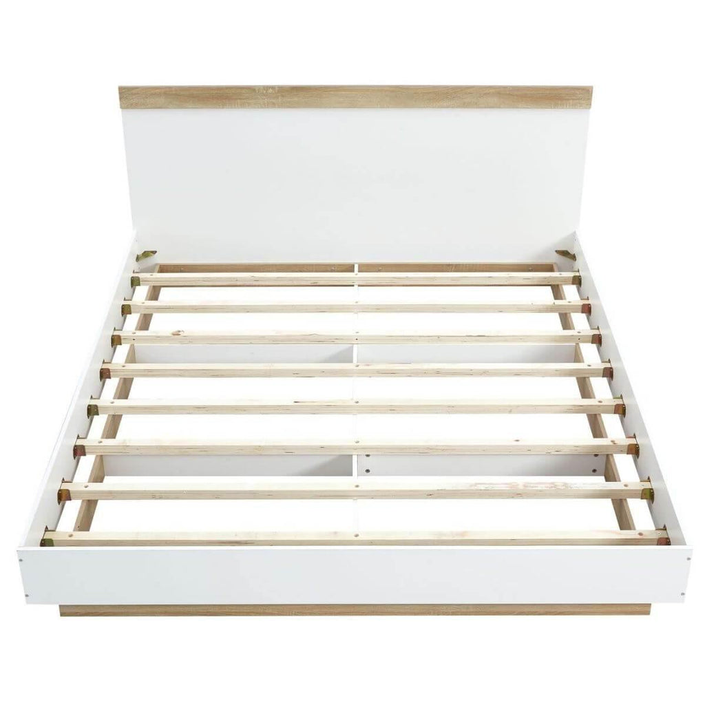 Aiden Industrial Contemporary White Oak Bed Frame Queen Size - Housethings 