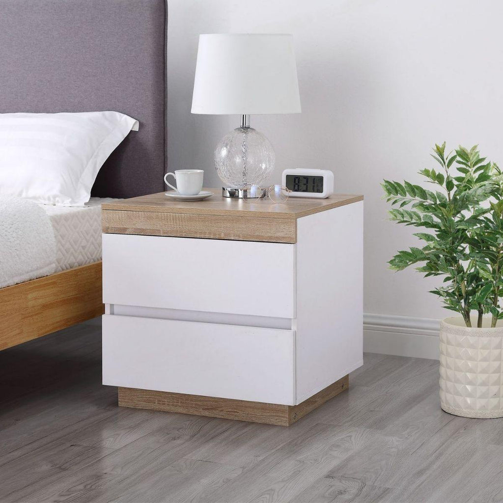 Bek White Wooden Bedside Table with Drawers - House Things Furniture > Bedroom