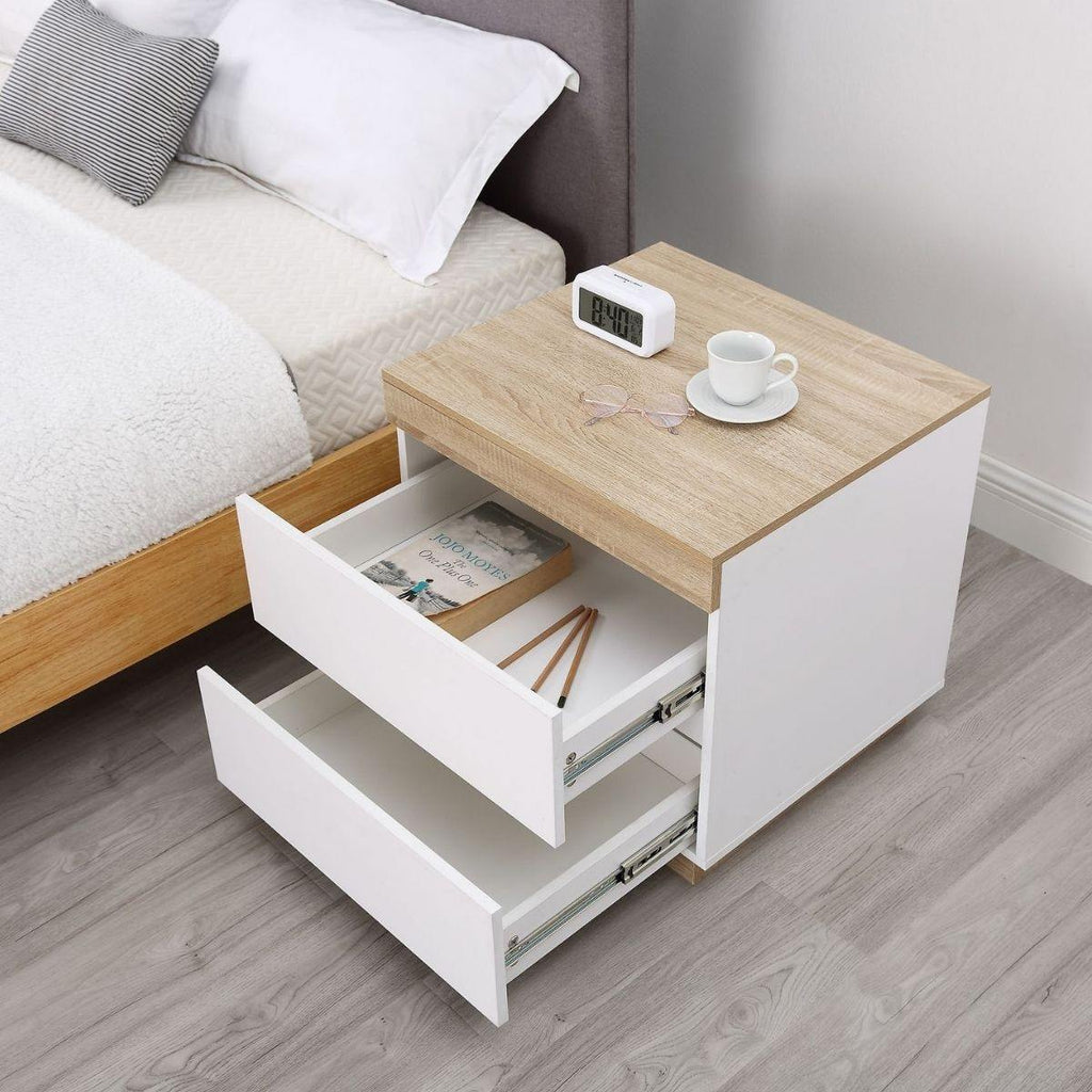 Bek White Wooden Bedside Table with Drawers - House Things Furniture > Bedroom