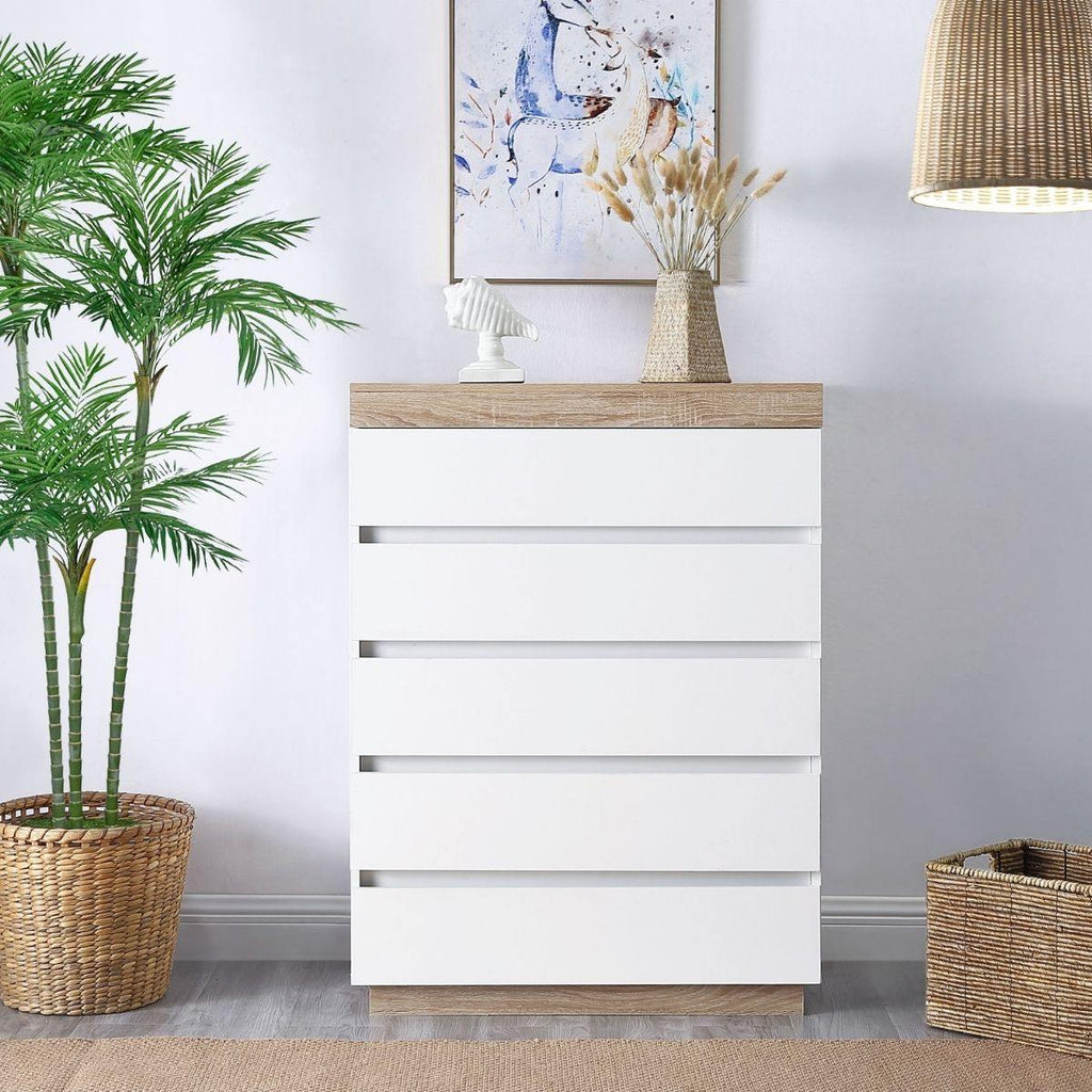Ashley Coastal White Wooden Chest of 5 Drawers Tallboy - House Things Furniture > Living Room