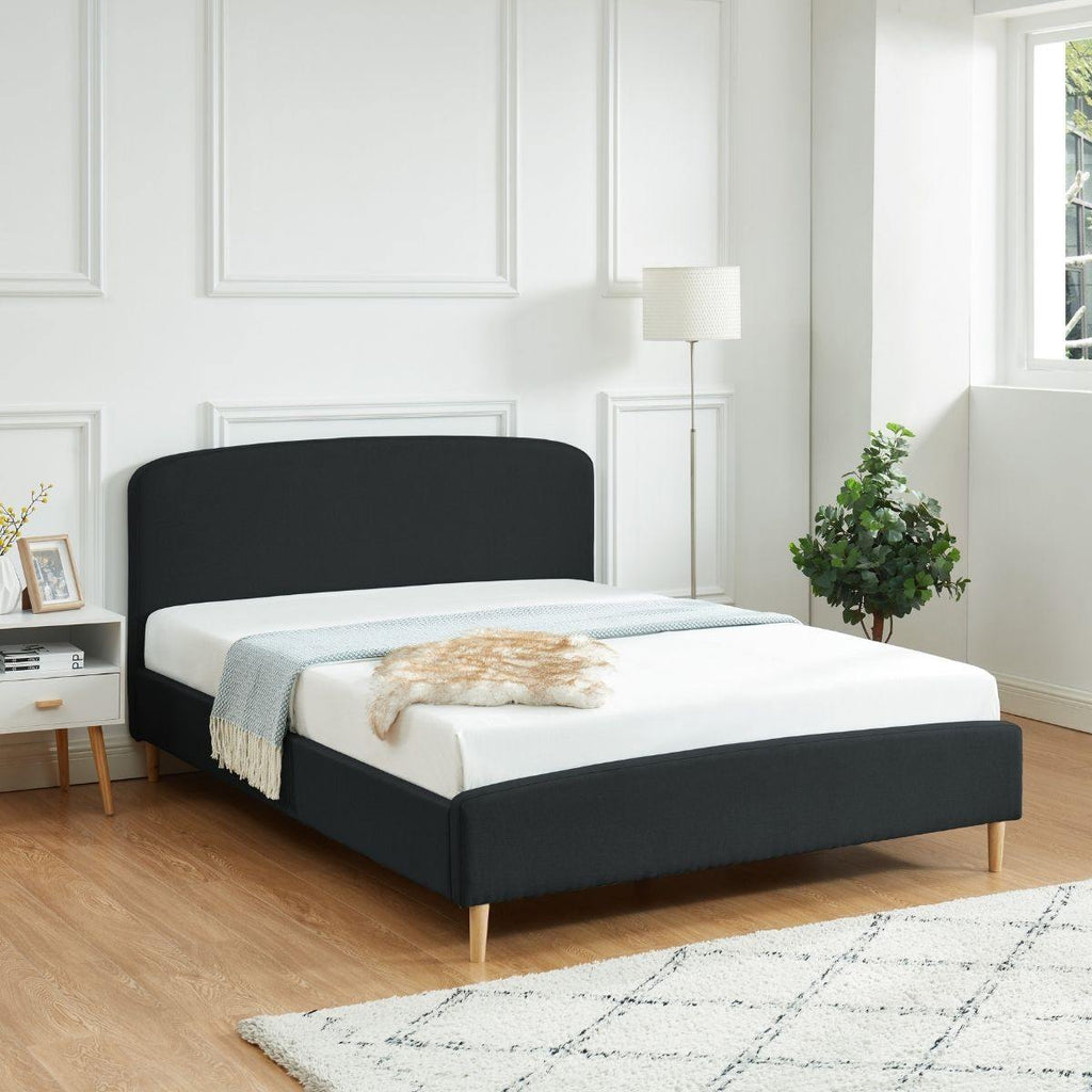 Scandinavian Rounded Bed Frame in Charcoal King - Housethings 
