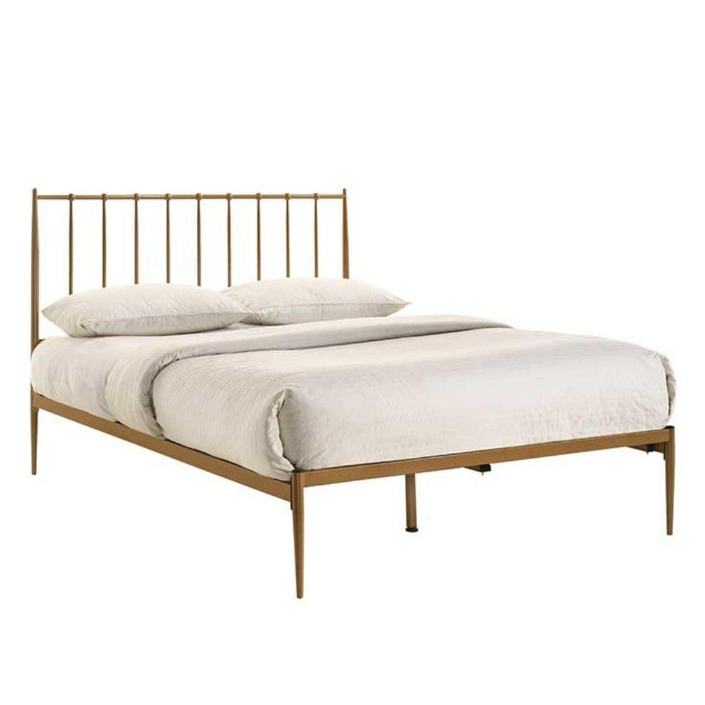 Metal Bed Frame Base Platform in Gold Queen Mid Century Timber Slat - House Things Furniture > Bedroom