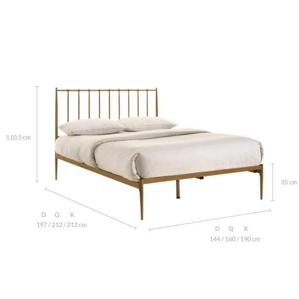 Metal Bed Frame Base Platform in Gold Queen Mid Century Timber Slat - House Things Furniture > Bedroom