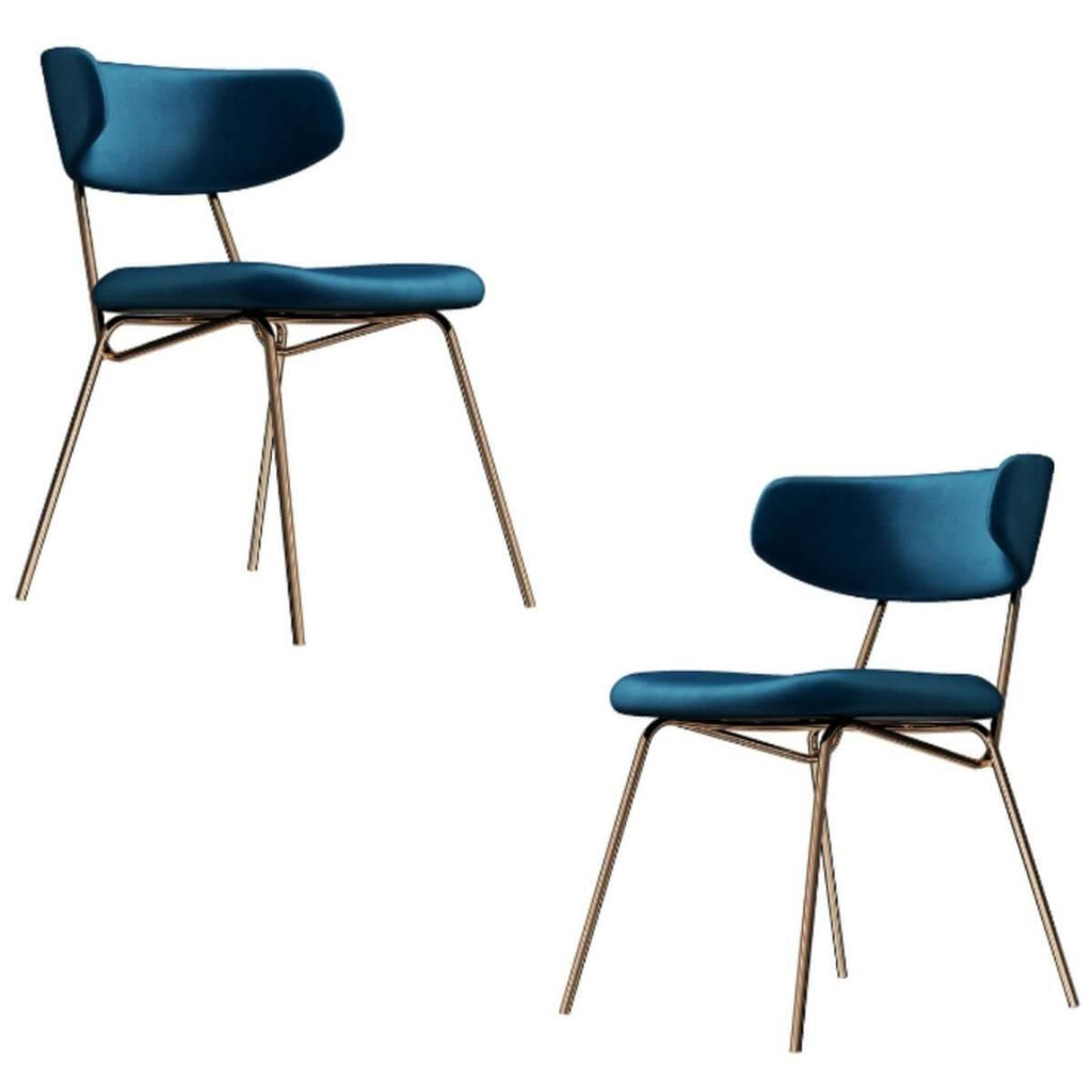 2 x Latecia Sapphire Blue Dining Chair Gold Legs - Housethings 