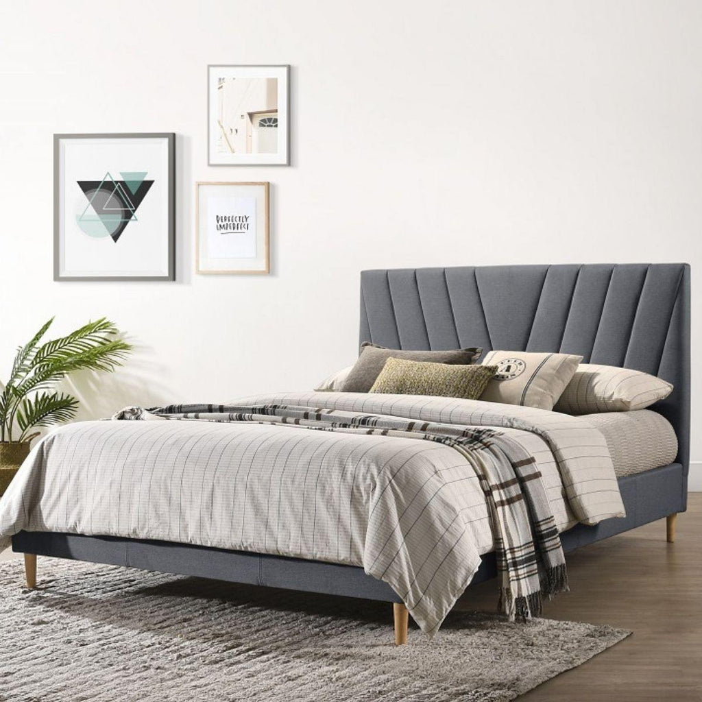 Modern Contemporary Upholstered Fabric Platform Bed Base Frame Queen Light Grey - Housethings 