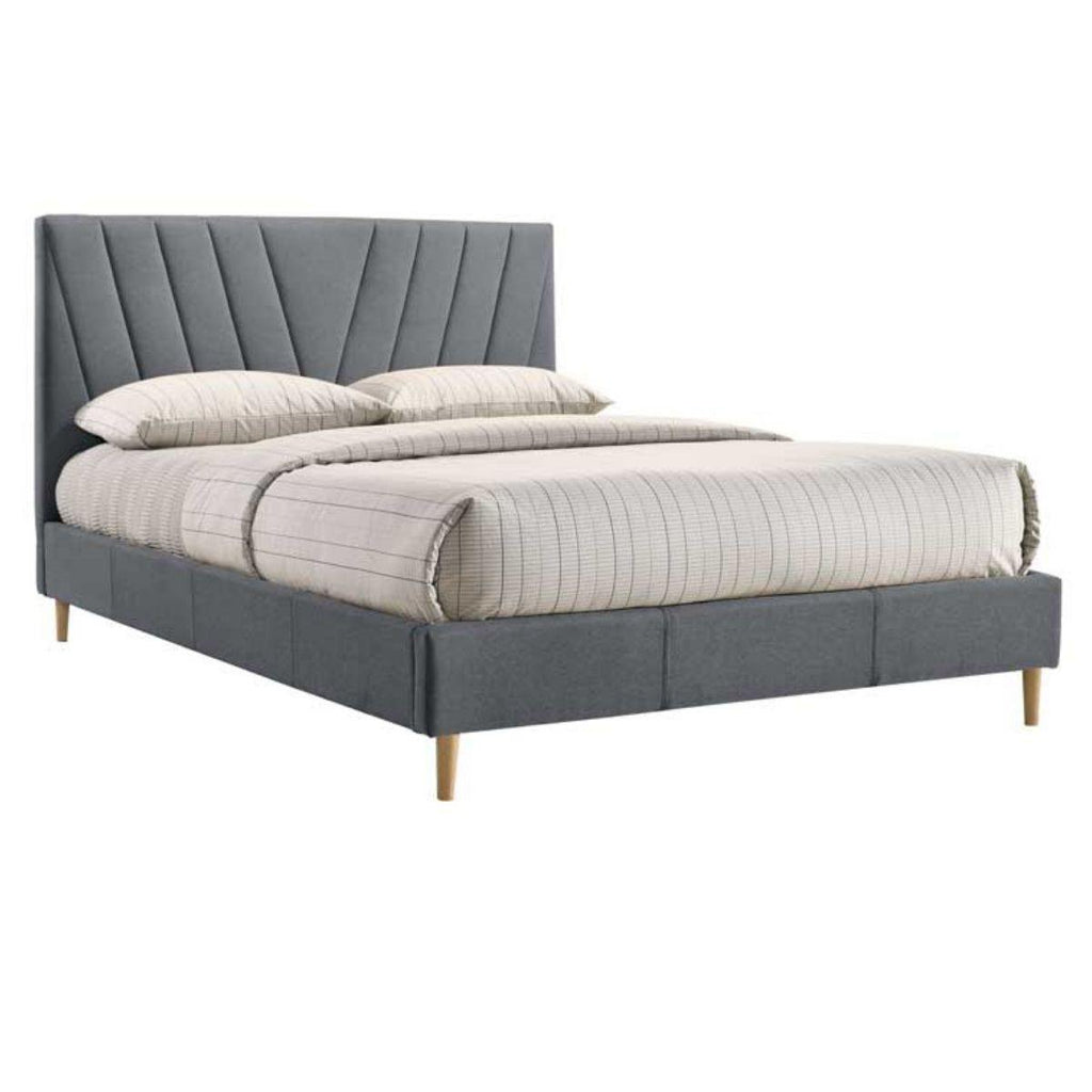 Modern Contemporary Upholstered Fabric Platform Bed Base Frame Queen Light Grey - Housethings 
