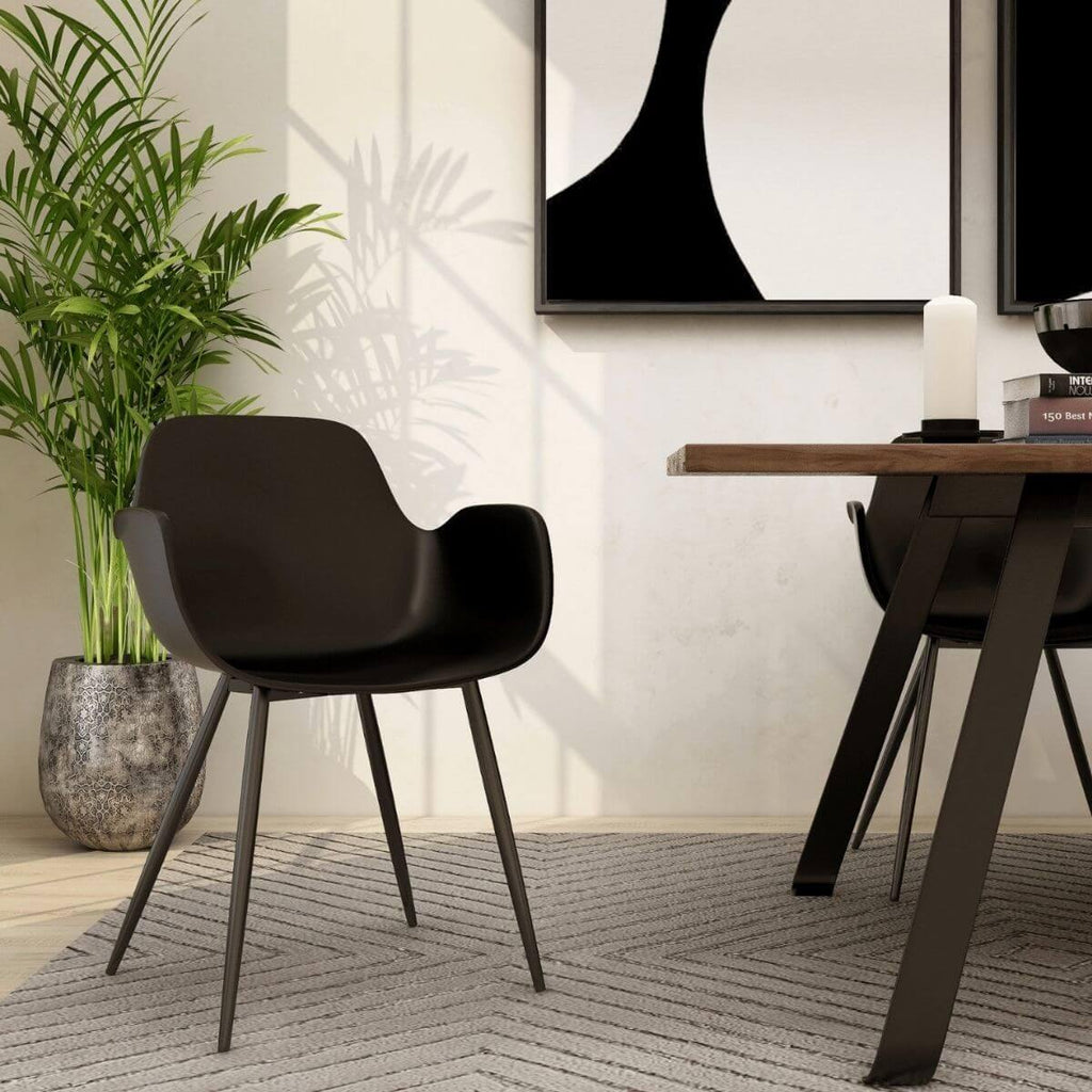 Eduard Black Elegant Armrest Dining Chair Set of 2 - Housethings 