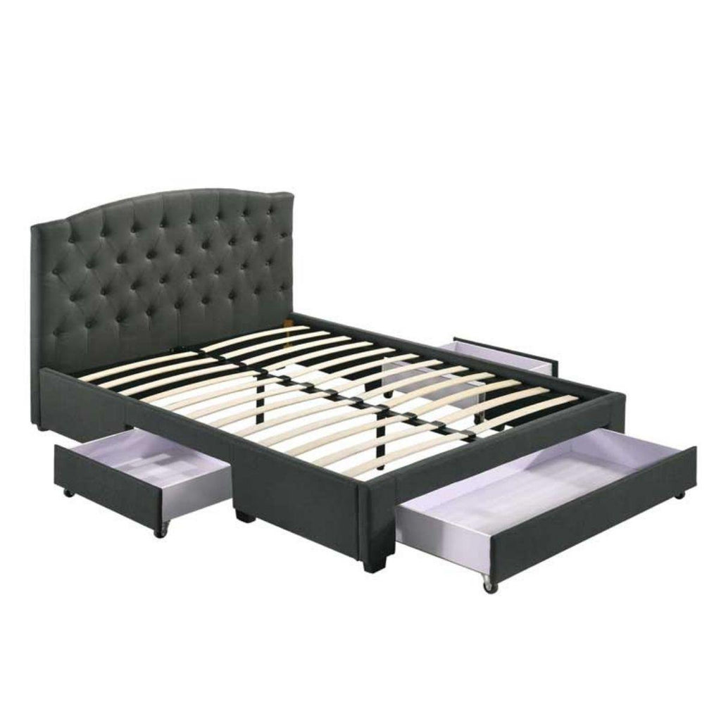 French Provincial Modern Fabric Platform Bed Base Frame with Storage Drawers Queen Charcoal - Housethings 