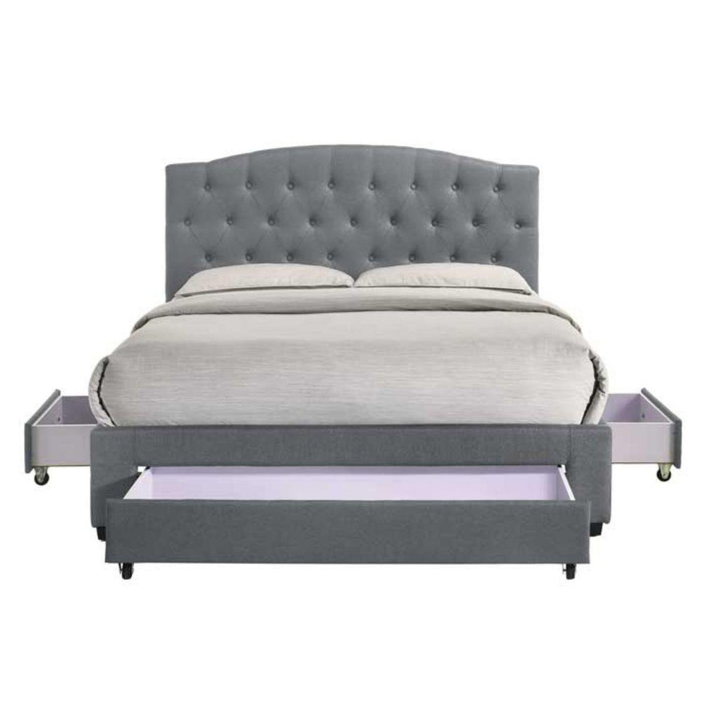 Merna Queen Size Bed base with Storage Drawers Light Grey - Housethings 