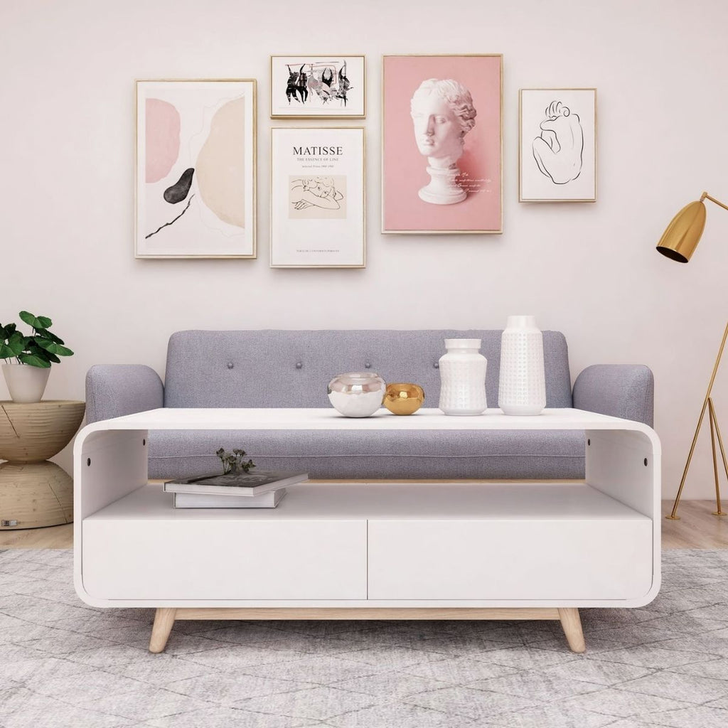 Nele White Modern Coffee Table with Push Open Drawers - House Things Furniture > Living Room