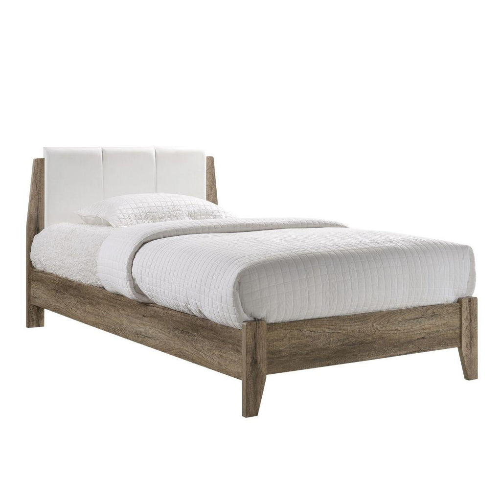 Wooden Bed Frame with Leather Upholstered Bed Head Size Double - Housethings 