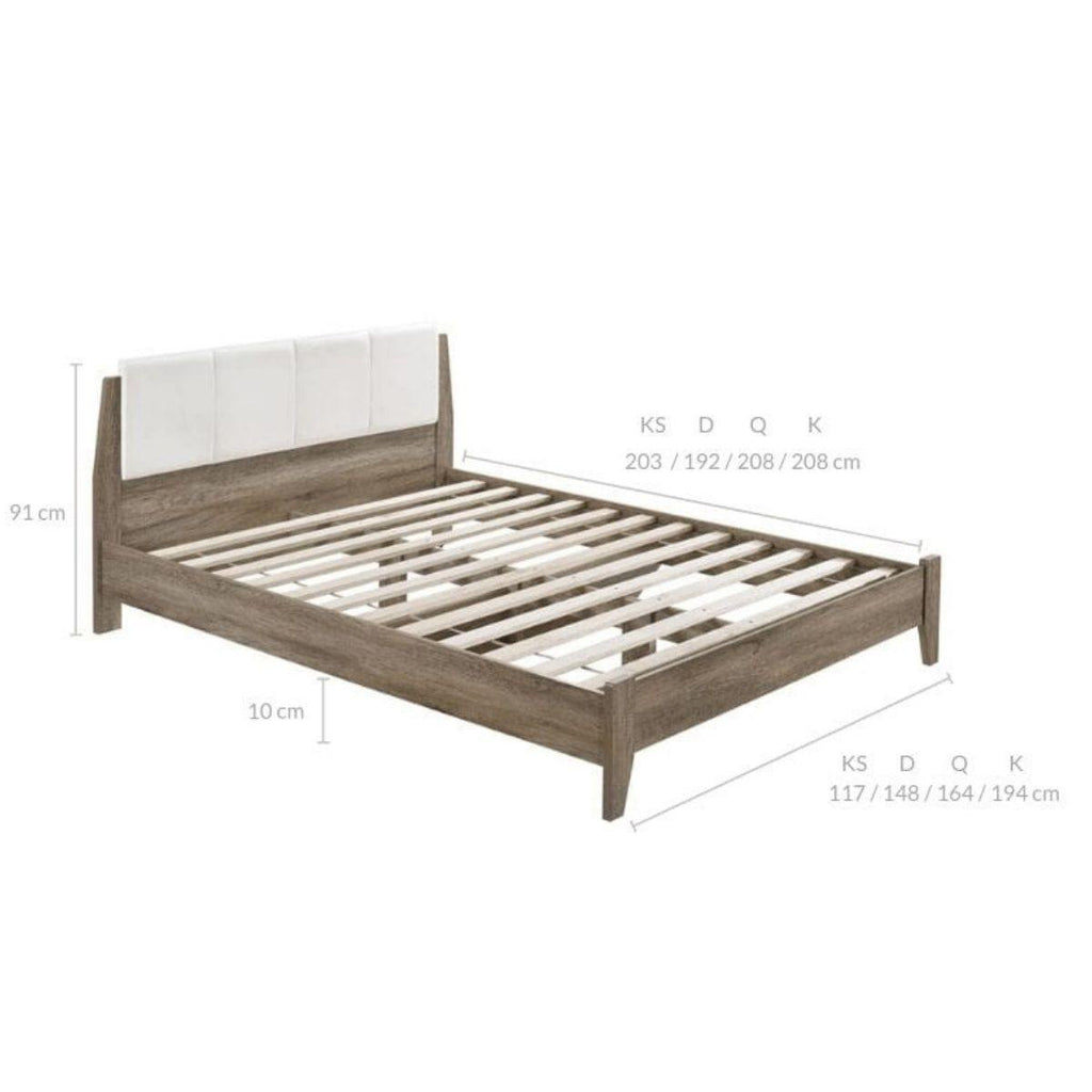 Wooden Bed Frame with Leather Upholstered Bed Head Size Double - Housethings 
