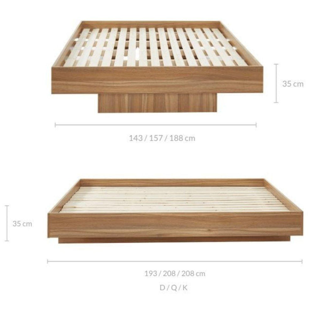 Queen Size Walnut Oak Wood Floating Bed Base - House Things Furniture > Bedroom