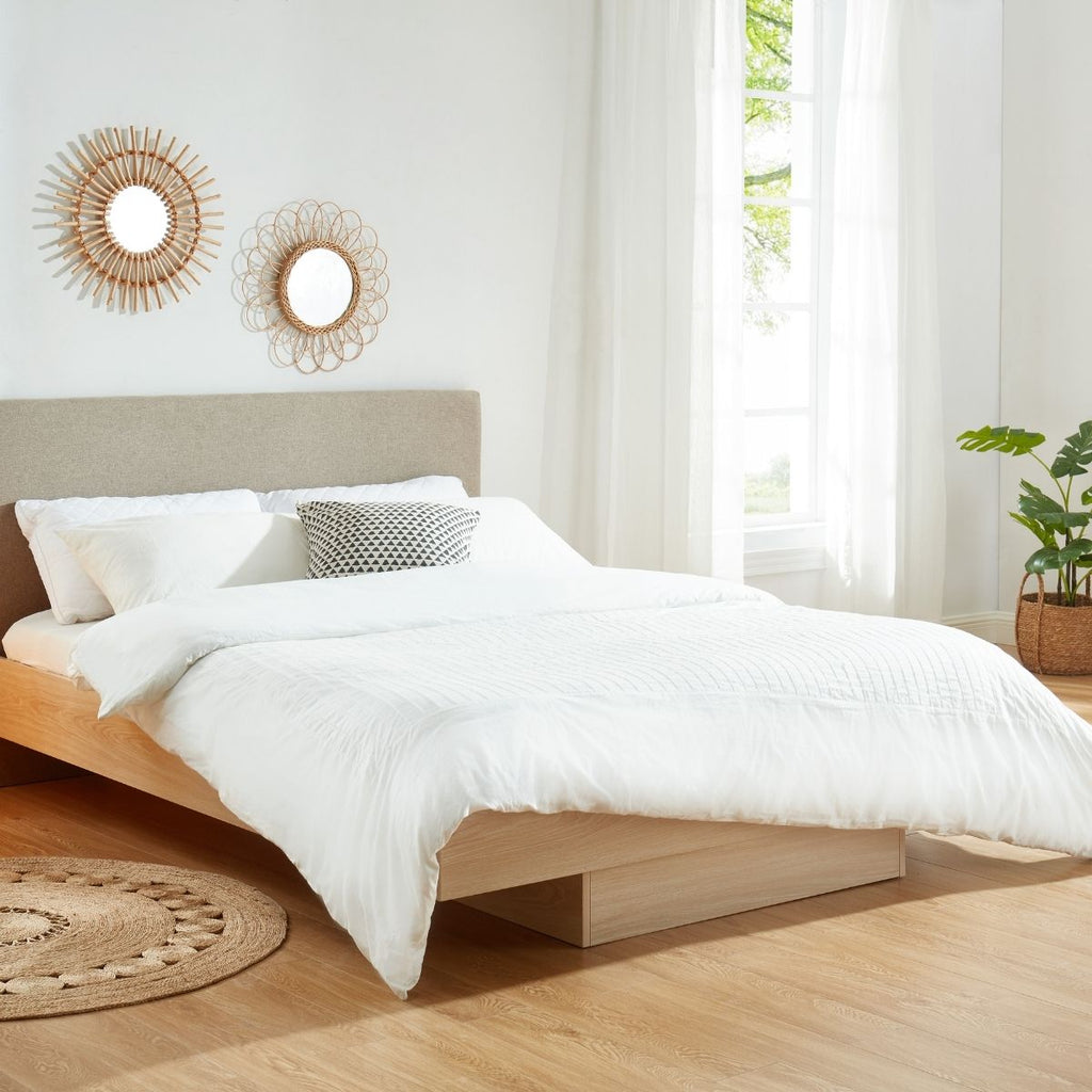 Natural Oak Wood Floating Bed Frame Queen - House Things Furniture > Bedroom