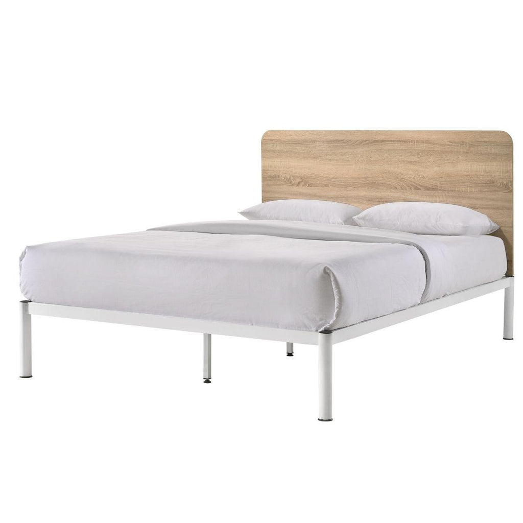 Chesca Bed Frame Modern White Metal & Wood King - Housethings 