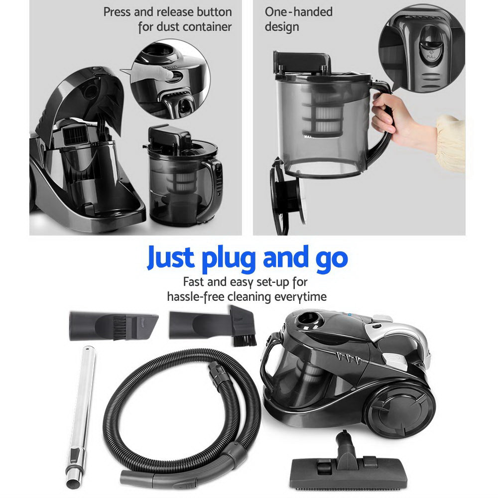 Devanti Vacuum Cleaner Bagless Cyclone Cyclonic Vac Home Office Car 2200W Black - House Things Appliances > Vacuum Cleaners