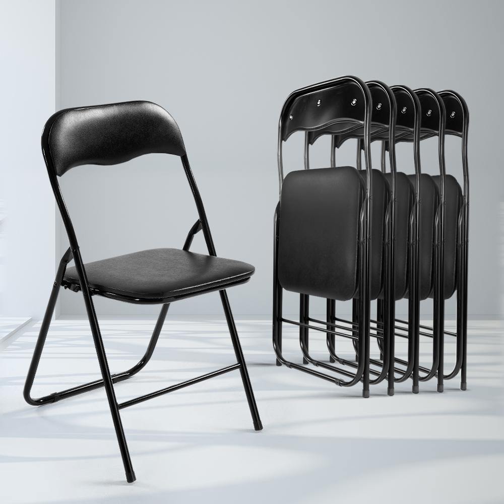 6 x Portable Vinyl Folding Chair Padded Seat Steel Frame Black 6 Pack - Housethings 