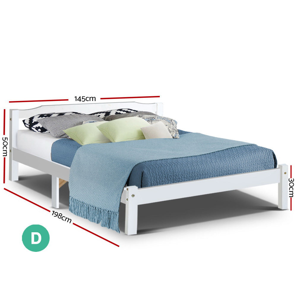 Double Size Wooden Bed Frame Mattress Base Timber Platform White - House Things Furniture > Bedroom