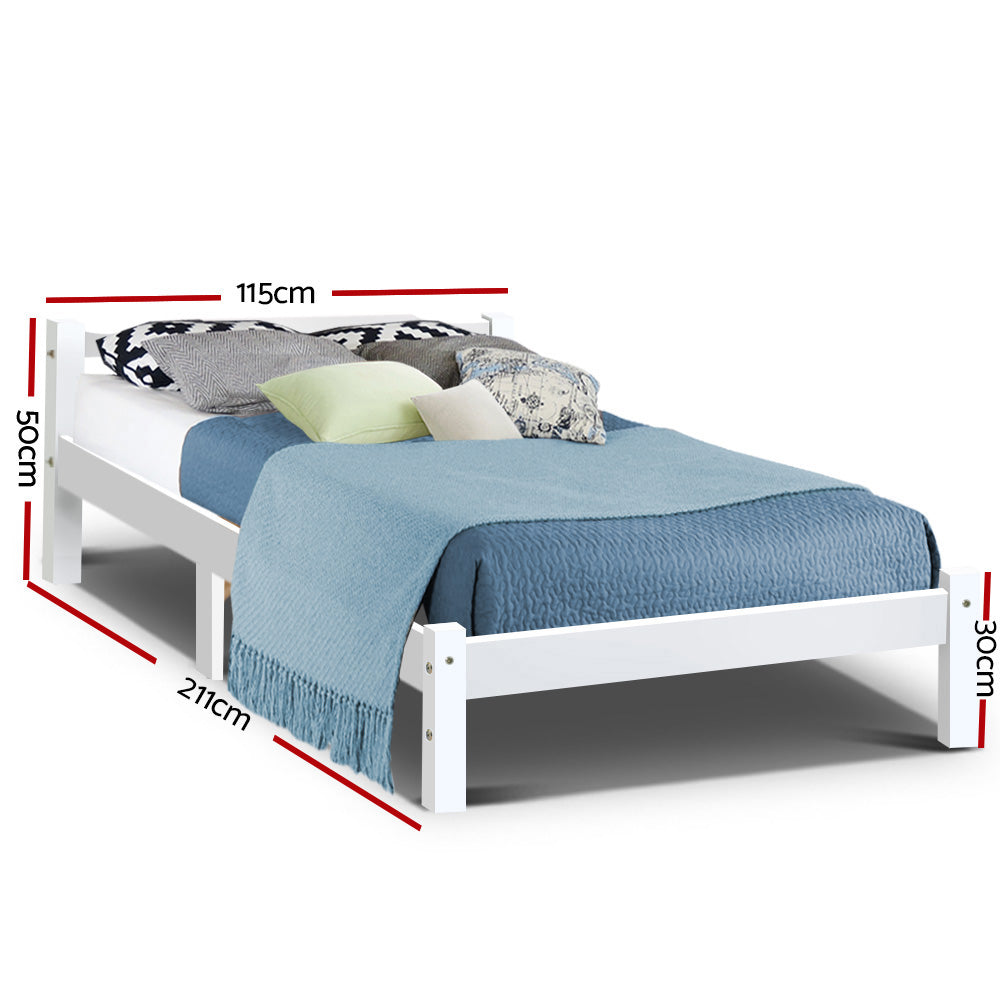 King Single Bed Size Wooden Bed Frame White - House Things Furniture > Bedroom