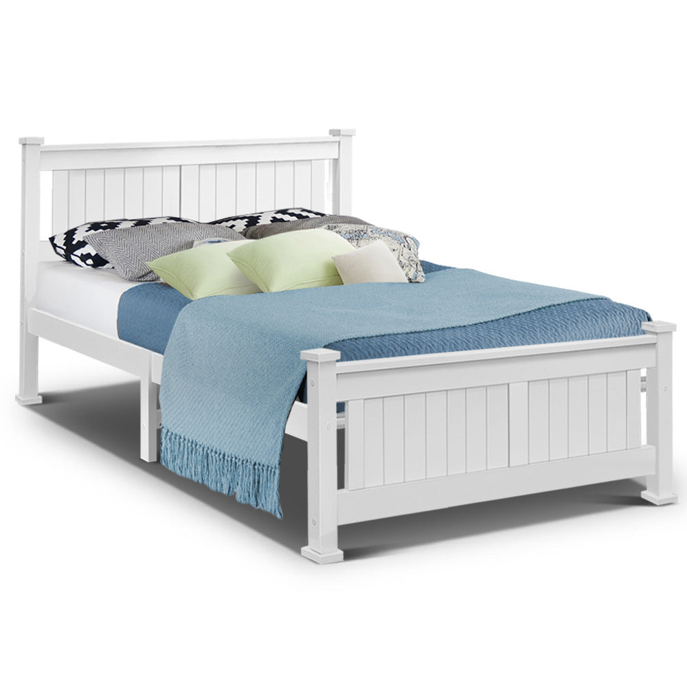 Double Size Wooden Bed Frame - White - House Things Furniture > Bedroom