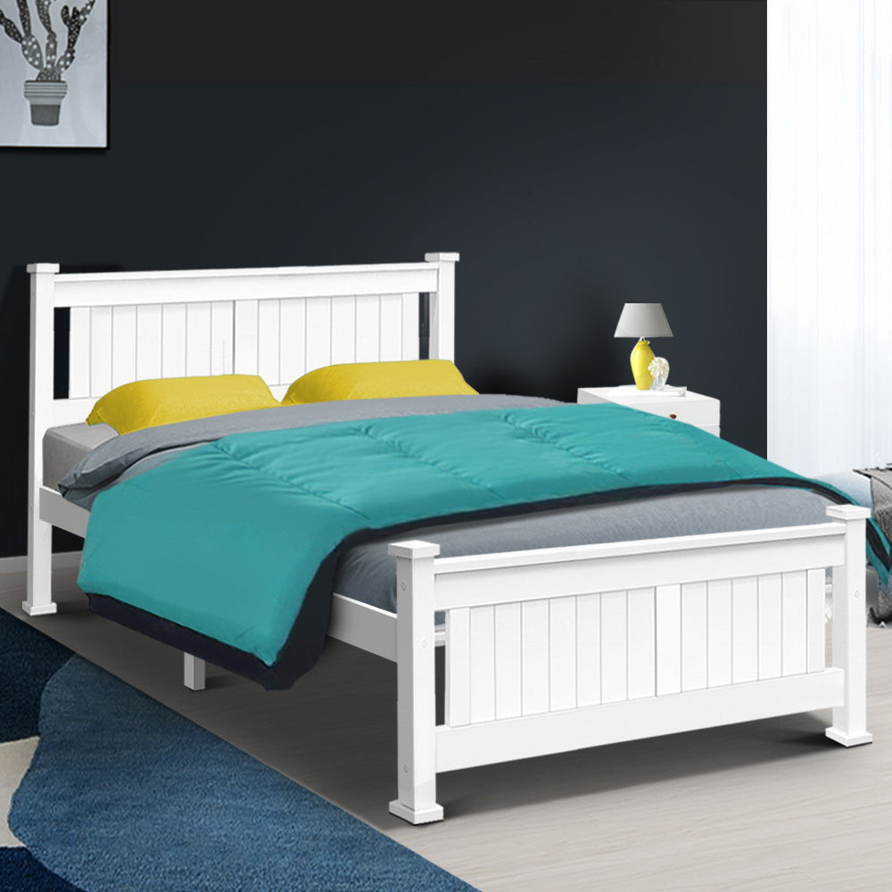 Double Size Wooden Bed Frame - White - House Things Furniture > Bedroom