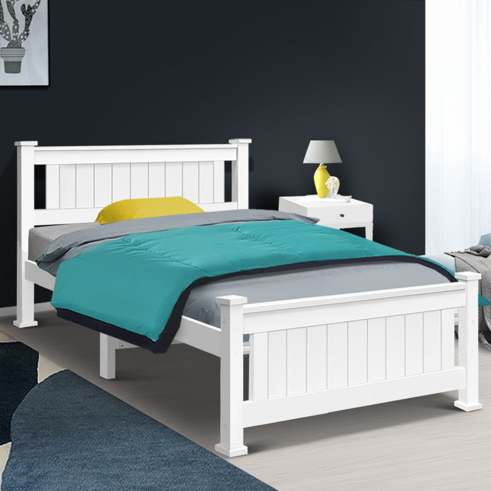 King Single Wooden Bed Frame - White - House Things Furniture > Bedroom