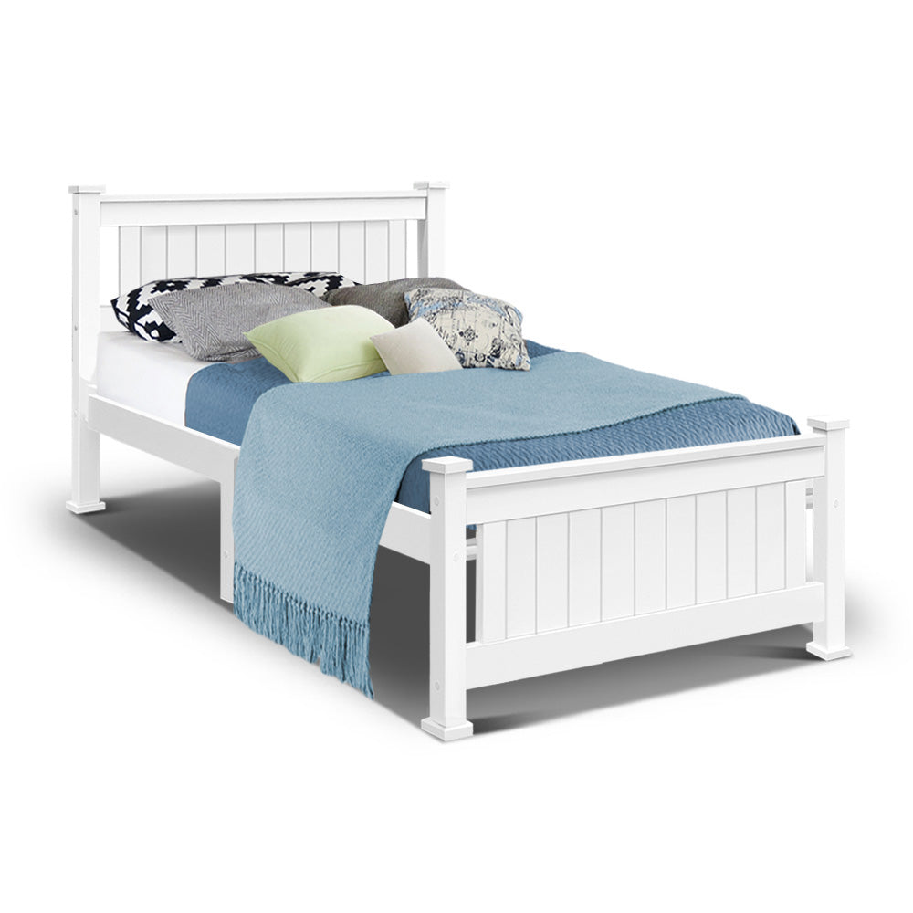 Single Size Wooden Bed Frame - White - House Things Furniture > Bedroom