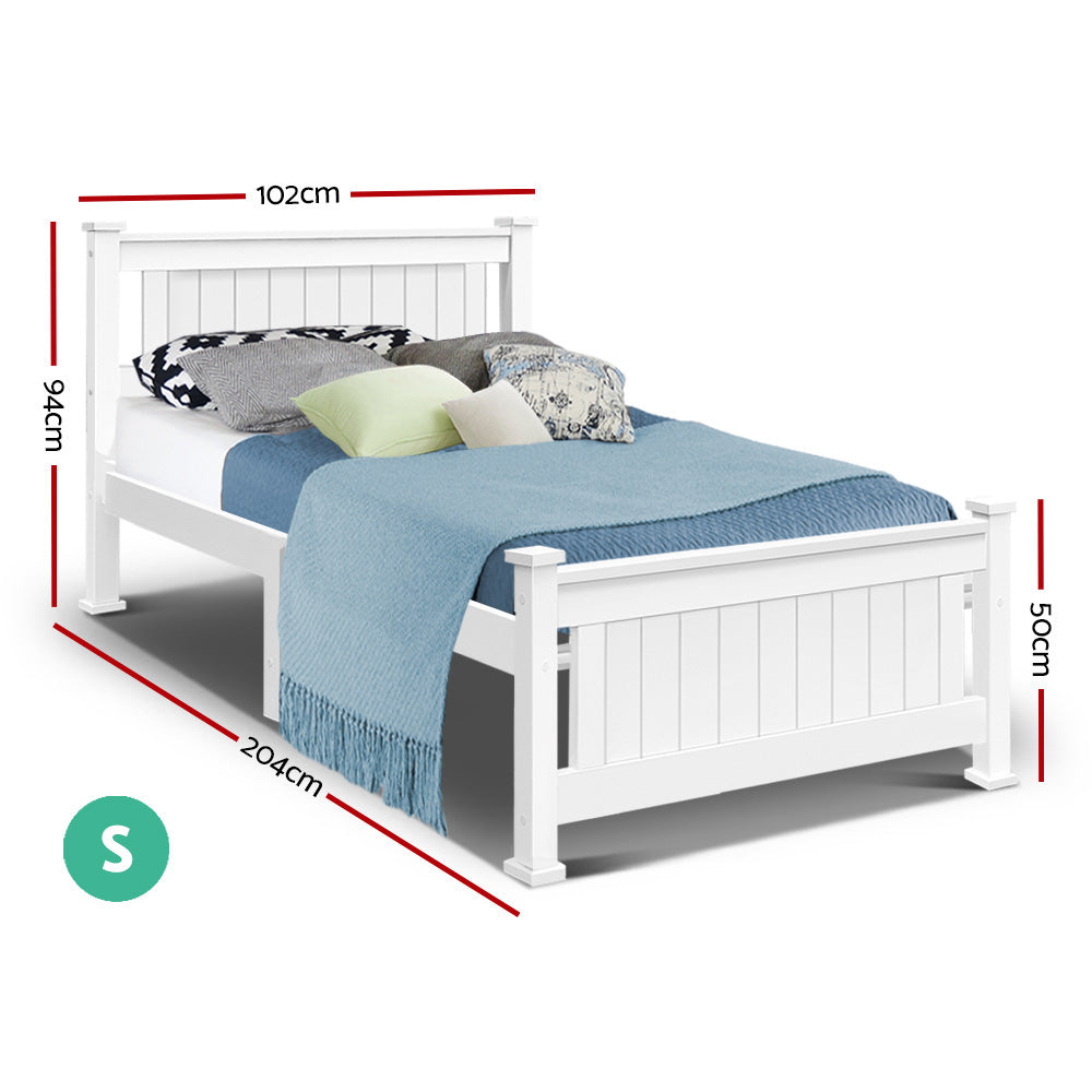 Single Size Wooden Bed Frame - White - House Things Furniture > Bedroom
