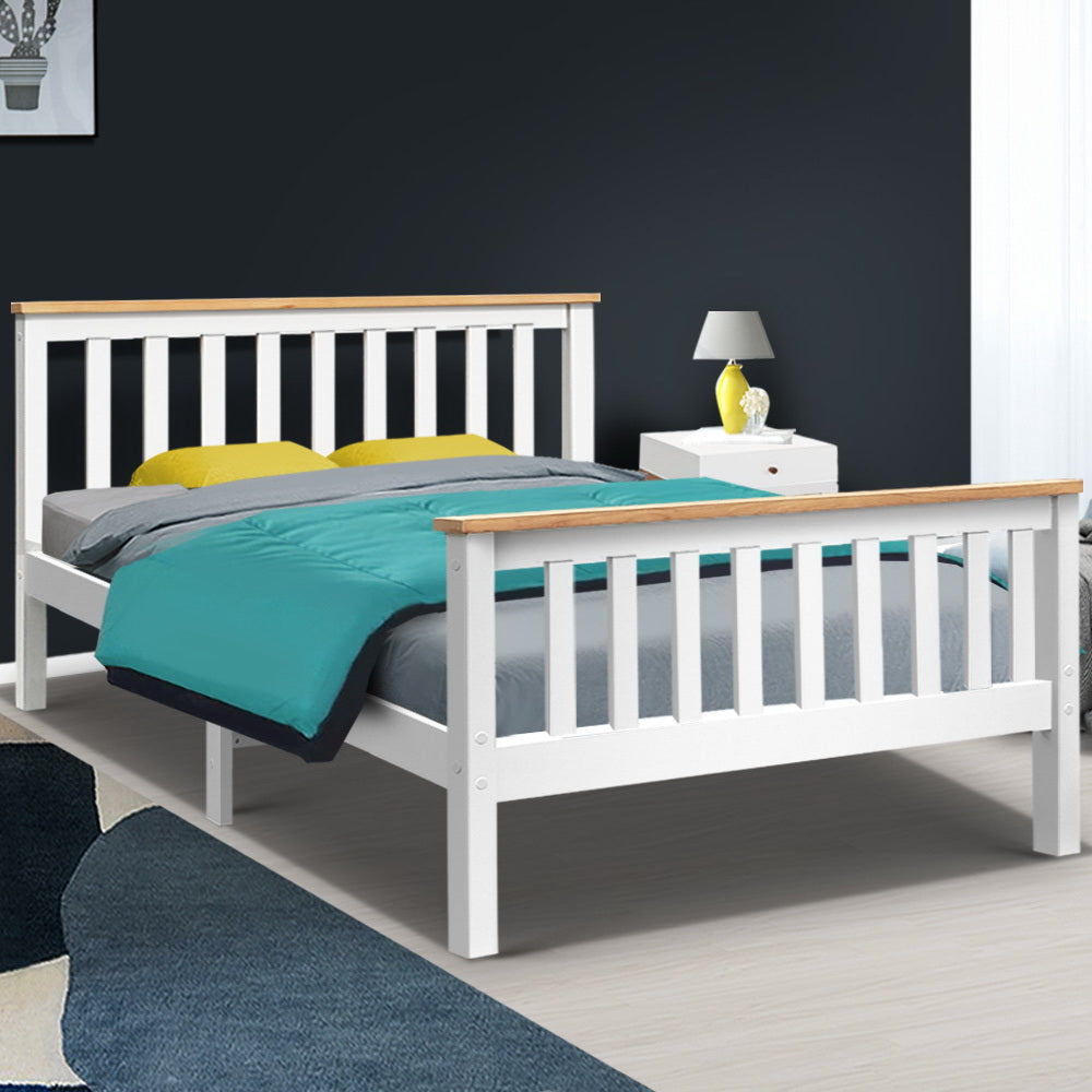 Double Size White Wooden Bed Frame - House Things Furniture > Bedroom