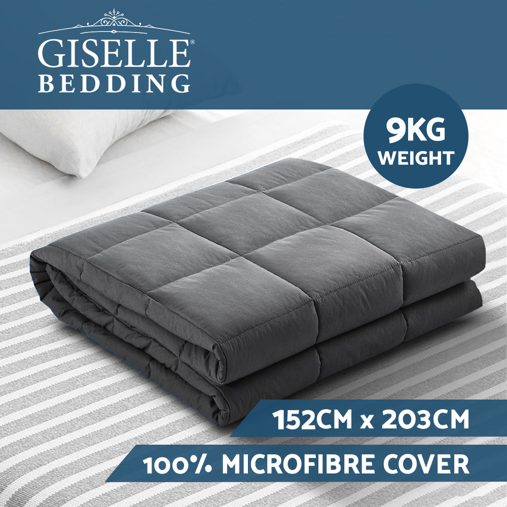 Weighted Blanket Adult 9KG Heavy Gravity Blankets Microfibre Cover Calming Relax Anxiety Relief Grey - House Things Home & Garden > Bedding