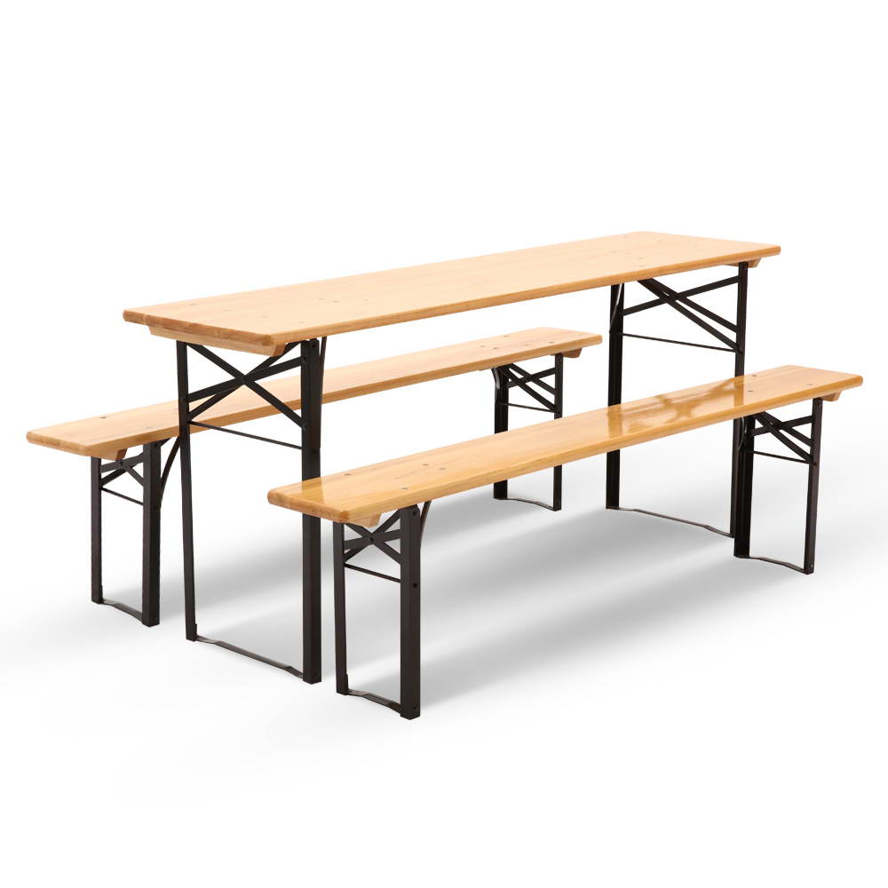 Wooden Outdoor Foldable Bench Set - Natural - House Things Furniture > Outdoor