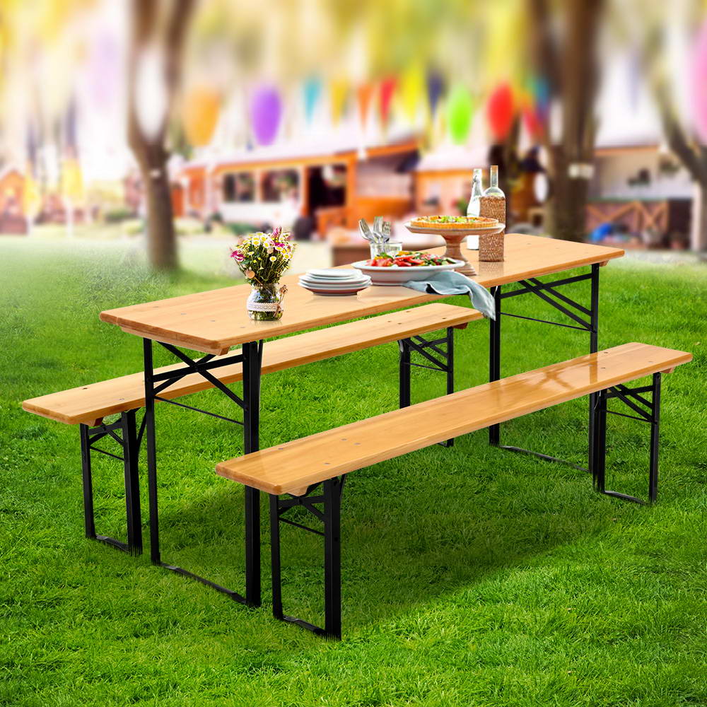 Wooden Outdoor Foldable Bench Set - Natural - House Things Furniture > Outdoor