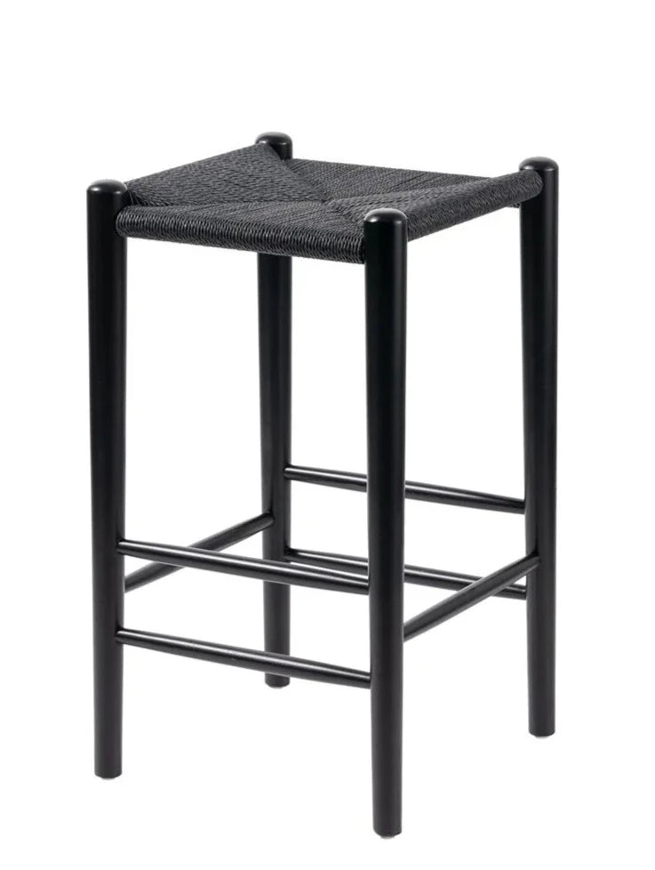 Meisha 65cm Woven Top Wooden Kitchen Bar Stool - Black - House Things