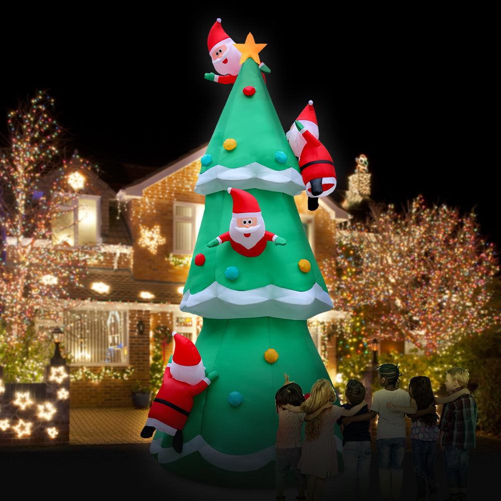 5M Christmas Inflatable Santa on Christmas Tree Xmas Decor LED - House Things Occasions > Lights