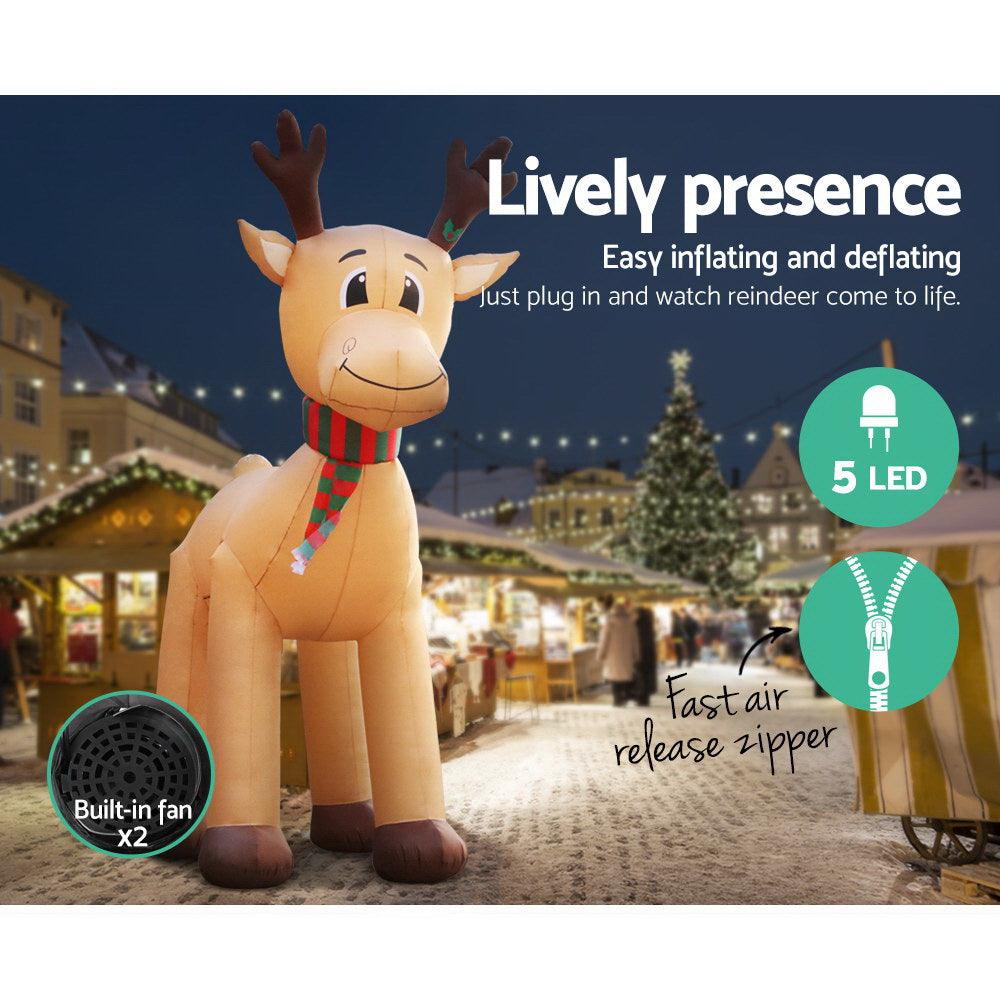 5M Christmas Inflatable Reindeer Giant Deer Air-Power Light Inside - House Things Occasions > Christmas