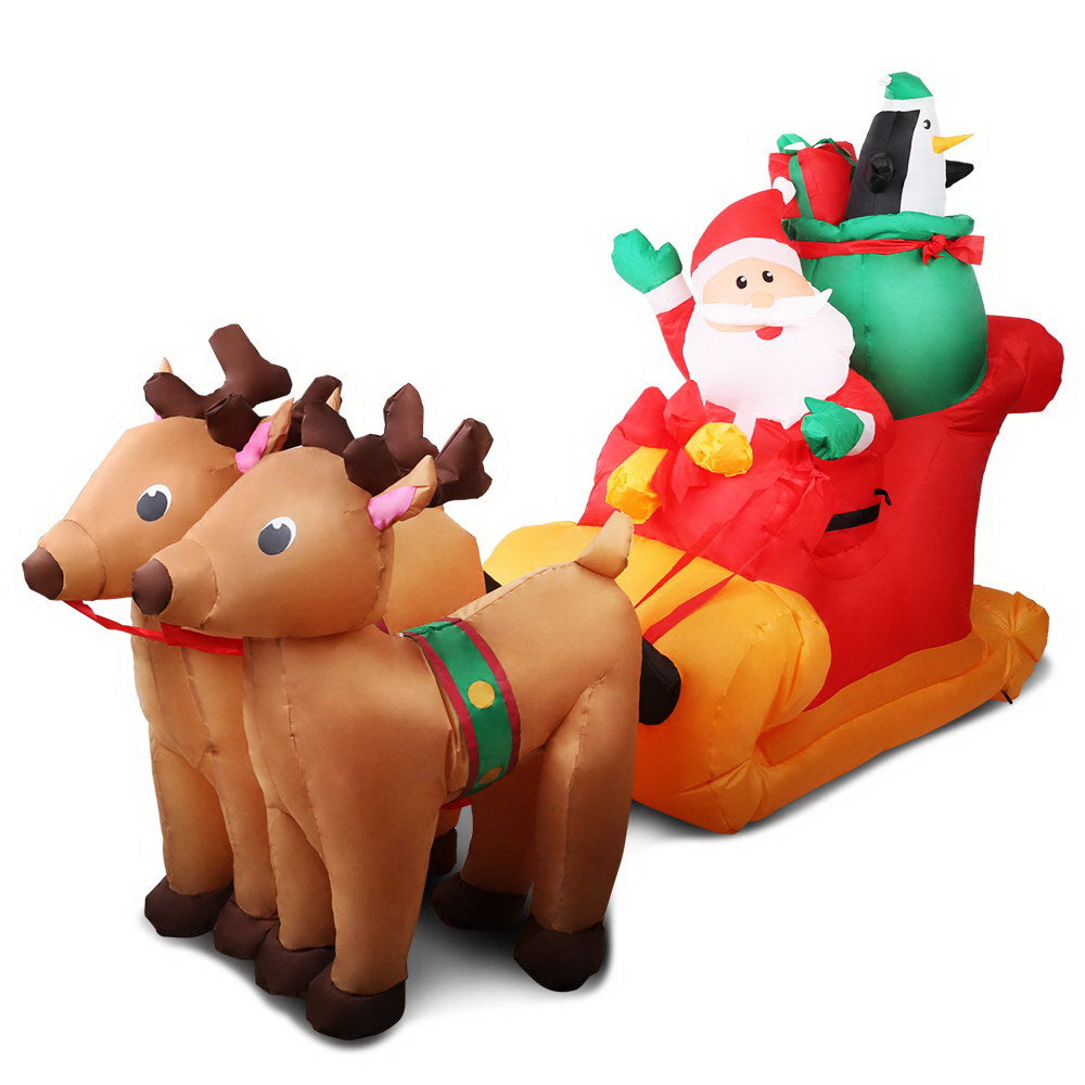 Jingle Jollys 2.2M Christmas Inflatable Santa Sleigh Ride Reindeer Deer Decor - House Things Occasions > Christmas