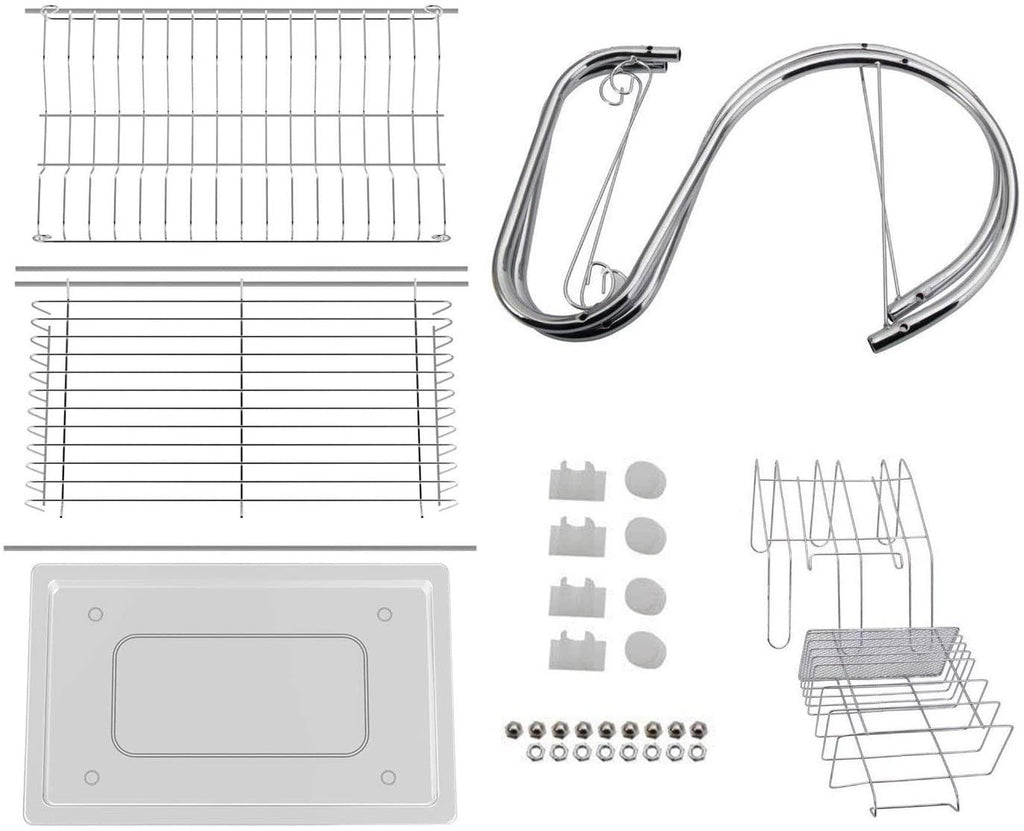 CARLA HOME 2 Tier Dish Rack with Drain Board for Kitchen Counter and Plated Chrome Dish Dryer Silver 42 x 25,5 x 38 cm - House Things Home & Garden > Kitchenware