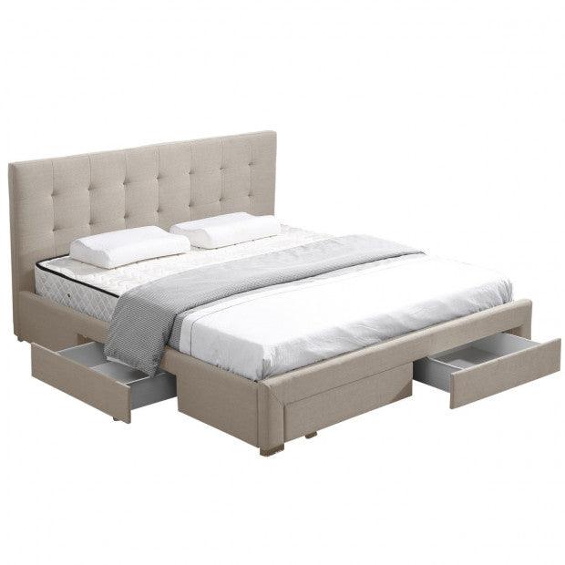 Bellamy Bed Frame With Drawers Queen Beige - House Things