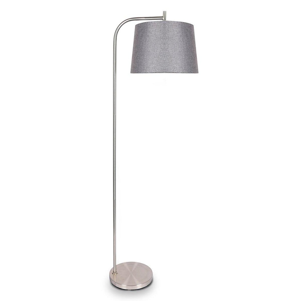 Metal Task Floor Lamp in Nickel Finish with Grey Linen Fabric Shade - Housethings 