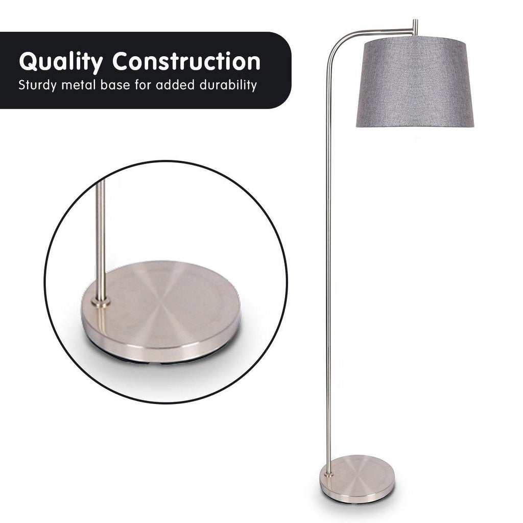 Metal Task Floor Lamp in Nickel Finish with Grey Linen Fabric Shade - Housethings 